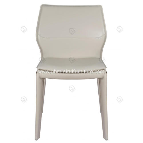 White saddle leather armless dining chairs